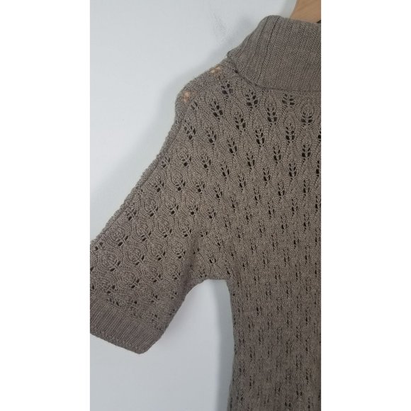 Kenar Women's Sz. M Tan Wool Blend Cowl Neck Short Sleeve Fringe Detail Sweater - Picture 8 of 8